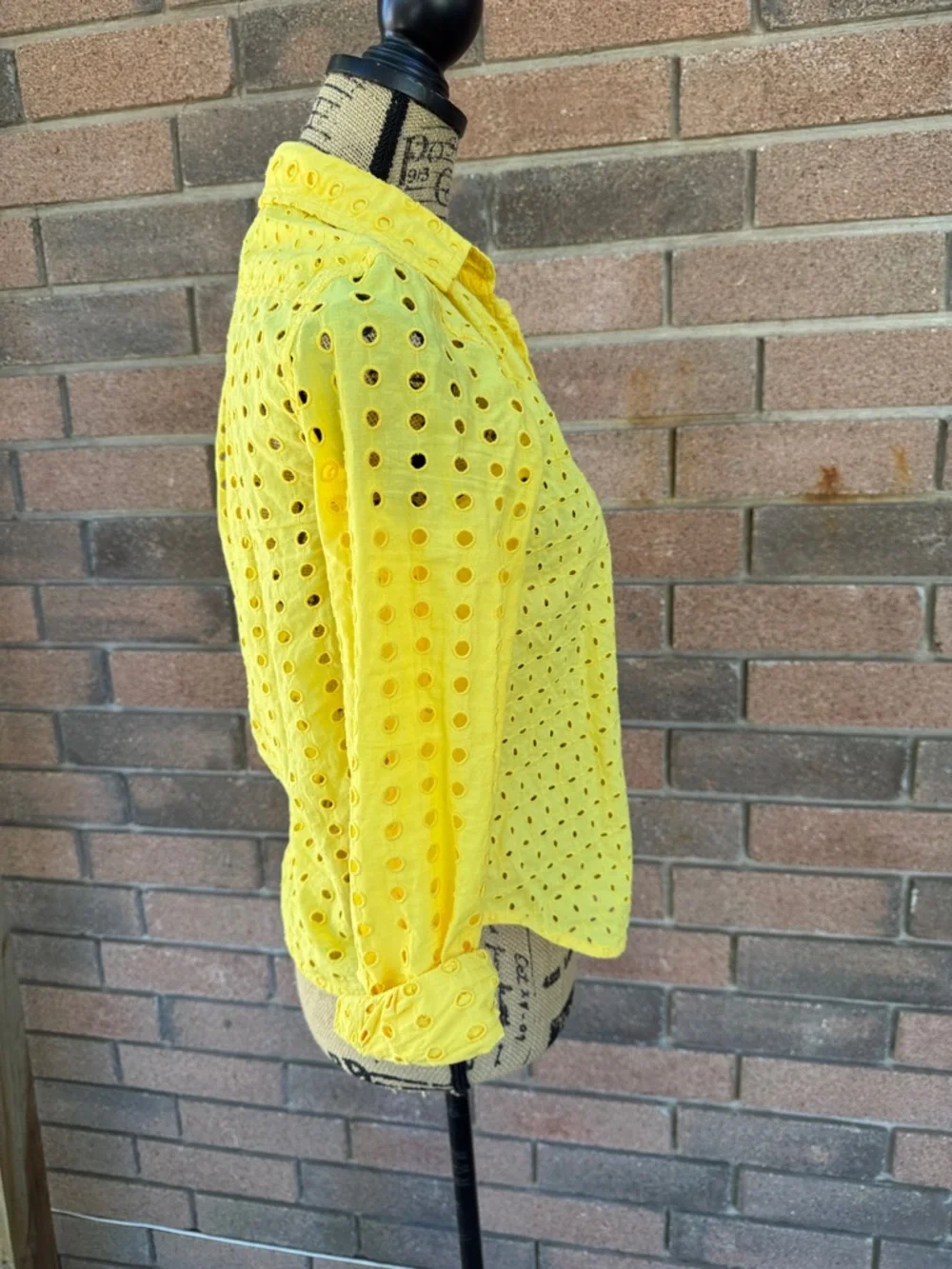 J. Crew Bright Yellow Eyelet Button-Down Shirt Size XS - Picture 4 of 5